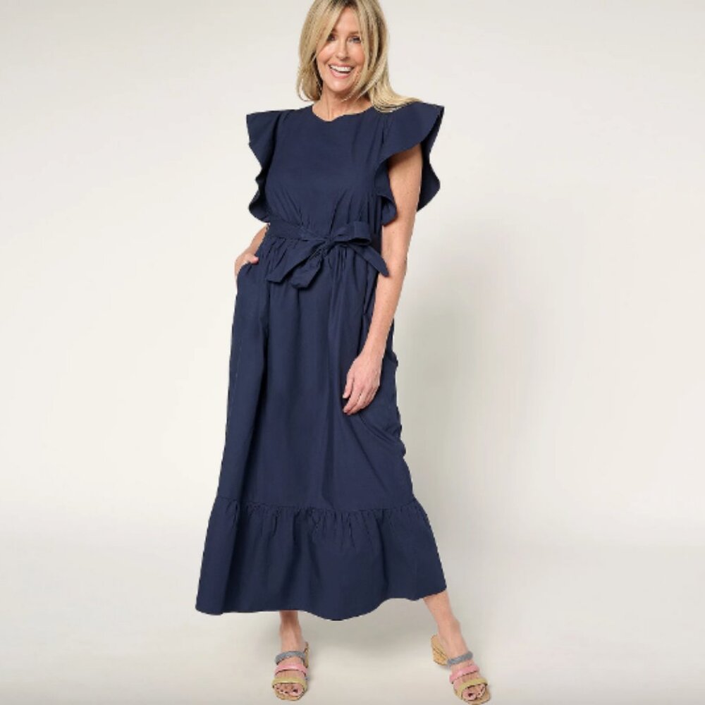 Me by Jennie Garth Regular 100% Cotton Poplin Dress , Navy Sz M a682127 Defect